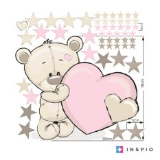 Zidna naljepnica za djevojčicu - medo sa ružičastim srcem