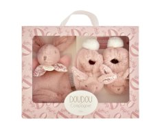 Doudou Zestaw upominkowy różowy Pluszowy króliczek i buciki