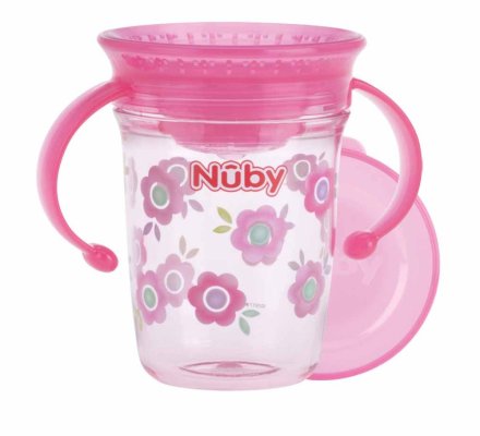 NUBY Mug Tritan non fluide 360° avec anses, 6 m+ rose