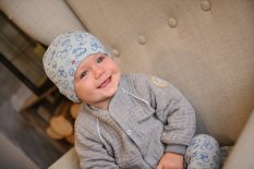 Čiapka šmyk naťahovacia TLAČ Outlast ® - sv. ľadovo modrá myšky