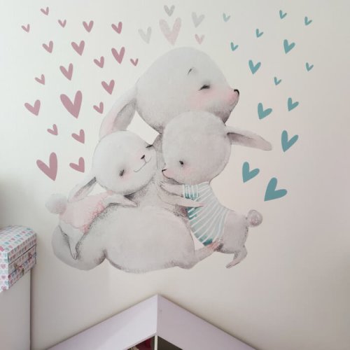 Детски стикери за стена - Семейство зайчета със сърца