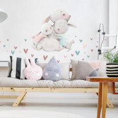 Naklejki na ścianę dla dzieci - Rodzina króliczków z sercami