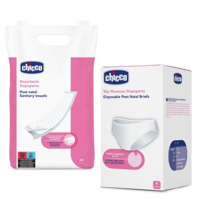 CHICCO Postpartum-Einlagen 30 Stück + Einweghöschen nach der Geburt, 4 Stück, Größe 3