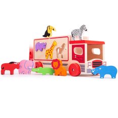 Bigjigs Toys Holzauto mit Safari-Tieren