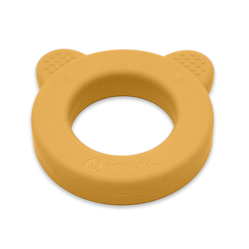 PETITE&MARS Silicone teether with rattle Beary Intense Ocher 0m+