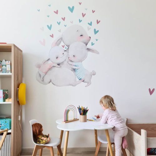 Детски стикери за стена - Семейство зайчета със сърца