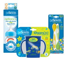 DR.BROWN'S Set bottiglia WN 2in1 blu + Mug Cheers Jungle 200ml + Cucchiaini con estremità morbida