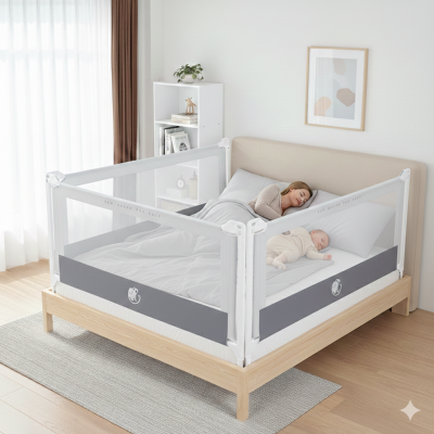 Varovalo za posteljo Monkey Mum® Popular - 90 cm - svetlo sivo
