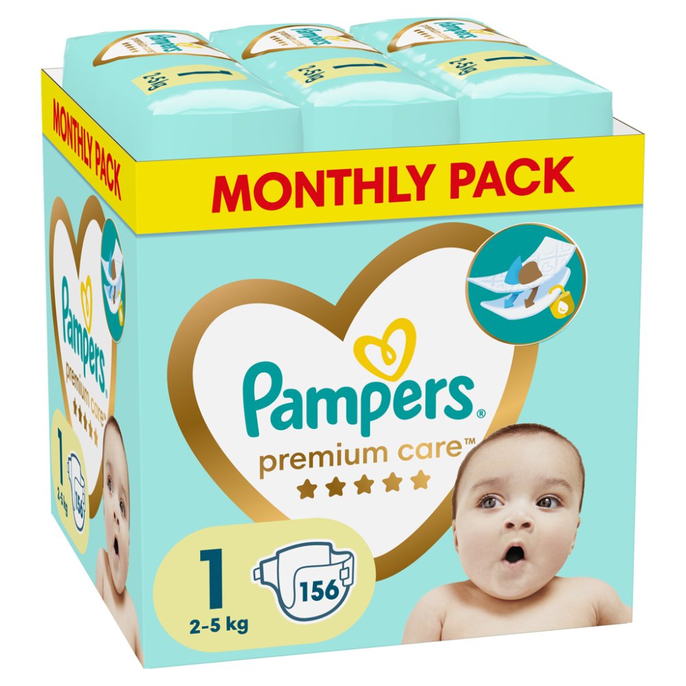 PAMPERS Premium Care disposable diapers size 1, 156 pcs, 2kg-5kg