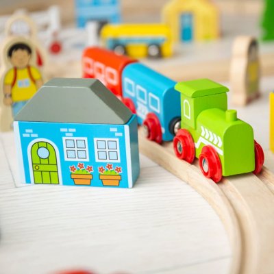 Bigjigs Rail Caminho de Ferro de Madeira Cidade e Aldeia 91 Peças