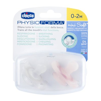 CHICCO Schnuller Physio Mini Soft Vollsilikon 0-2m Mädchen 2 Stk