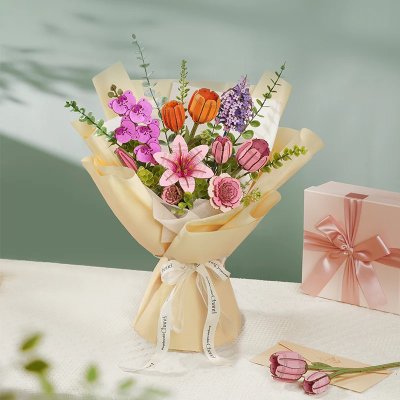 Puzzle 3D en bois RoboTime Tulipe rose