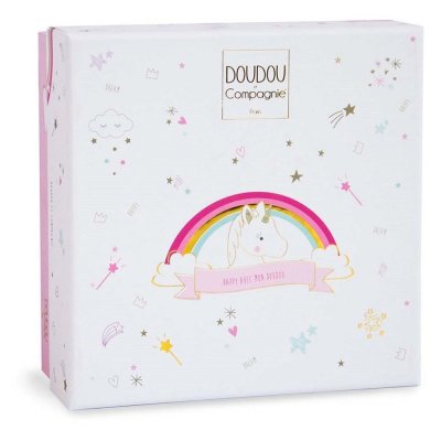 Doudou Coffret cadeau - lange en peluche licorne rose 20 cm