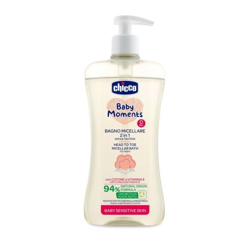 CHICCO Shampoo micelar para cabelo e corpo com dispensador Baby Moments Sensitive 94% natural. componentes 500ml