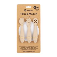 PETITE&MARS Set de 3 cucharas de entrenamiento de silicona Take&Match Desert Sand 6m+