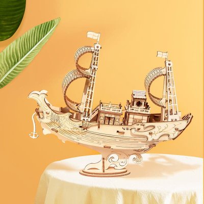 RoboTime Drewniane puzzle 3D Japońska żaglówka