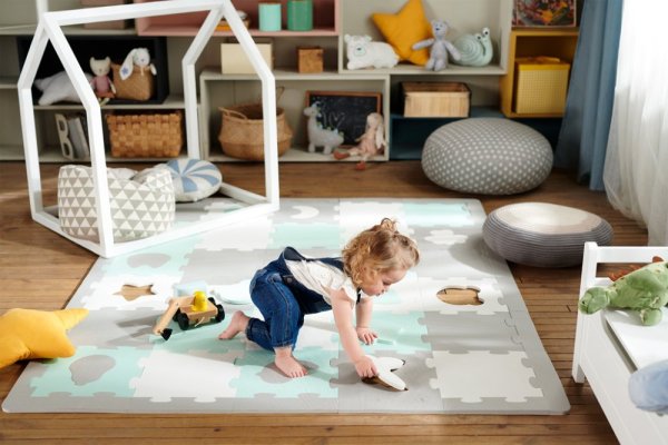 KINDERKRAFT Schaumstoff-Puzzlematte Luno Shapes 185 x 165 cm Gelb, 30 Stück, Premium