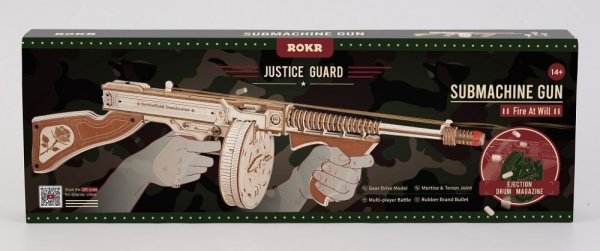 RoboTime 3D Drewniane mechaniczne puzzle Pistolet maszynowy Thompson