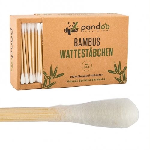 Bambus Wattestäbchen für Ohren mit Bio-Baumwolle, 200 Stück