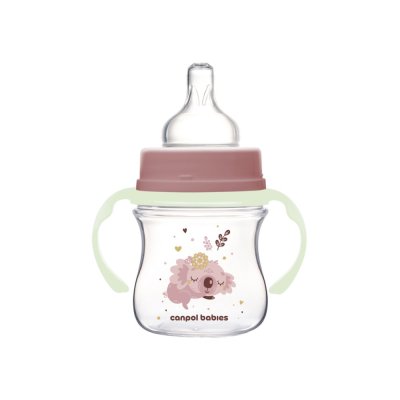 CANPOL BABIES Anti-Kolik-Flasche mit leuchtenden Griffen EasyStart Sleepy Koala 120 ml rosa