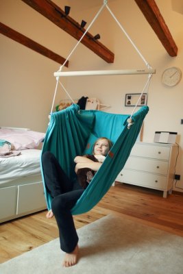 Viseči sprostitveni stolček temno mentol HOJDAVAK MAXIMUS z blazino, Les Outdoor, Vrv bela