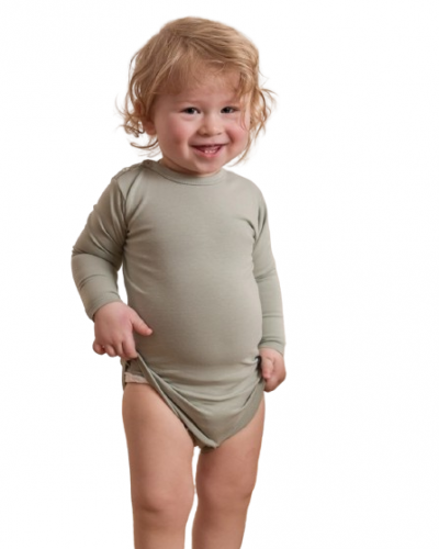 Långärmad body för barn - olivgrön