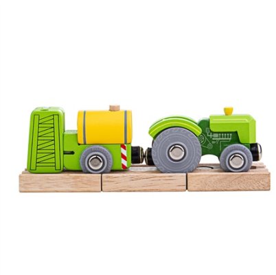 Bigjigs Rail Traktor mit grünem Anhänger