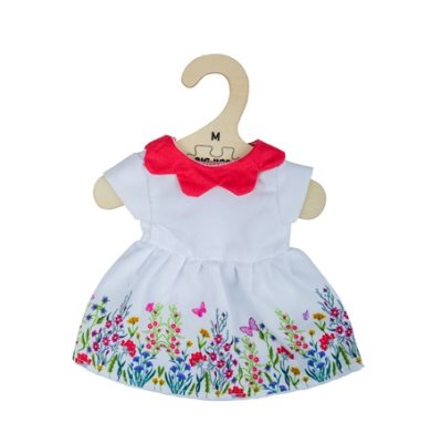 Bigjigs Toys Weißes Blumenkleid mit rotem Kragen für Puppe 34 cm