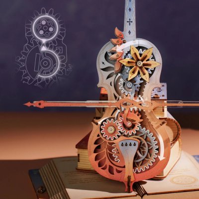 RoboTime 3D-Holzpuzzle Spieluhr Magisches Cello farbig (mechanischer Antrieb)