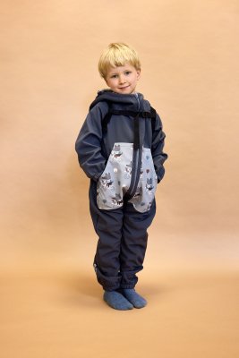 Monkey Mum® Softshell jumpsuit met membraan - Vossen en paddenstoelen - maat 98/104, 110/116