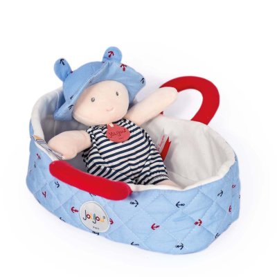 Doudou Jolijou Păpușă în geantă de transport albastră 20 cm