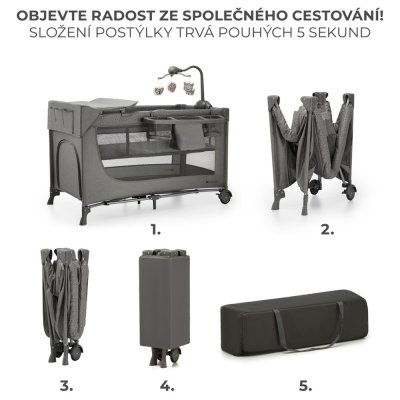 KINDERKRAFT Potovalna posteljica Joy 2 z dodatki Dark grey
