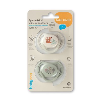 BABYONO Symmetrische Silikonschnuller 6-18m, 2 Stk.