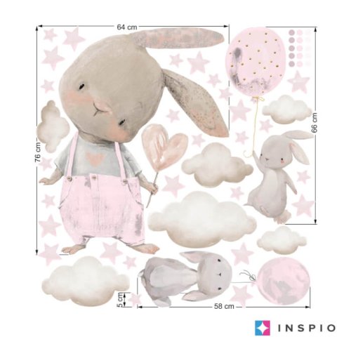 Watercolor wall stickers - Bunnies in pink