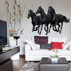 Muursticker - Drie zwarte paarden N.2 – 90 × 135cm