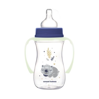 CANPOL BABIES Anti-Kolik-Flasche mit leuchtenden Griffen EasyStart Sleepy Koala 240 ml blau