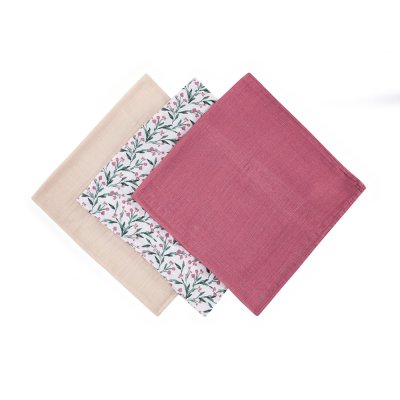 PETITE&MARS Sada plen bambusová mušelínová 3ks Moussy Pink Meadow 68 x 68 cm