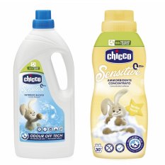 CHICCO Detersivo per bambini Sensitive 1,5 l + Ammorbidente conc. Tocco delicato 750 ml