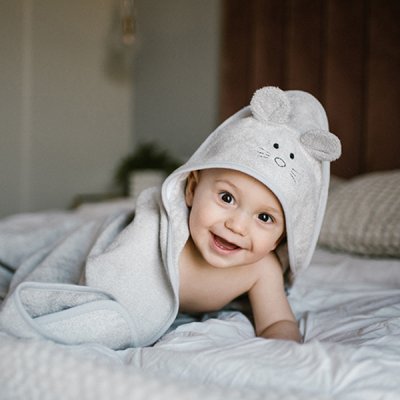 BABYONO Ręcznik z kapturkiem i uchwytami Bambus szary 100x100 cm