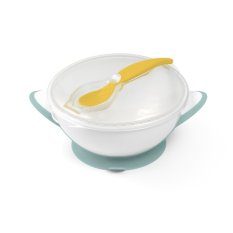 BABYONO Zdjelica koja se može zatvoriti s vakuumskom čašicom i žličicom 300 ml zeleno/žuta