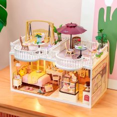 RoboTime 3D-Holzpuzzle Erweiterung für Miniaturhäuser Terrasse mit Schaukel