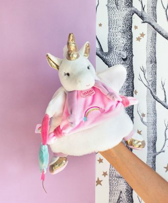 Doudou Peluche fantoche unicórnio 25 cm