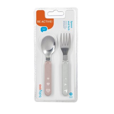 BABYONO Löffel und Gabel Edelstahl Pastell 12m+