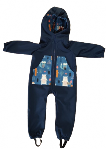 Monkey Mum® Softshell jumpsuit with membrane - Night sky with animals - size 98/104, 110/116