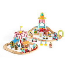 Bigjigs Rail Drevená vláčikodráha zábavná púť 54 dielikov