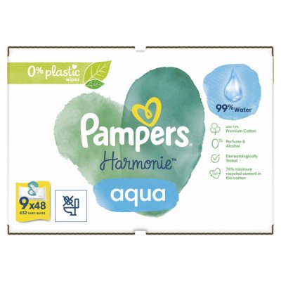 PAMPERS Lenços umedecidos Harmonie Aqua Plastic Free 9x48 un