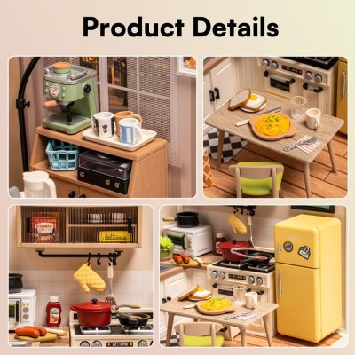 Puzzle 3D en bois RoboTime Miniature Maison de poupée Cuisine Happy Meals