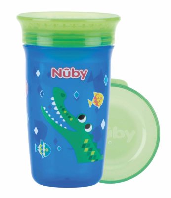 Cană NUBY necurgătoare 360° 300ml, 6 m+ albastru/verde