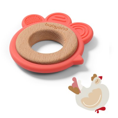 BABYONO Wooden-silicone teether Hen
