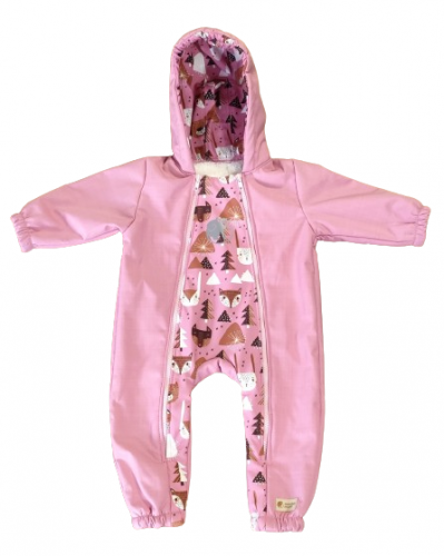 Monkey Mum® Παιδικές χειμωνιάτικες φόρμες από σοφτσελ με αρνί - Ροζ πρόβατα στο δάσος - μέγεθος 62/68, 74/80